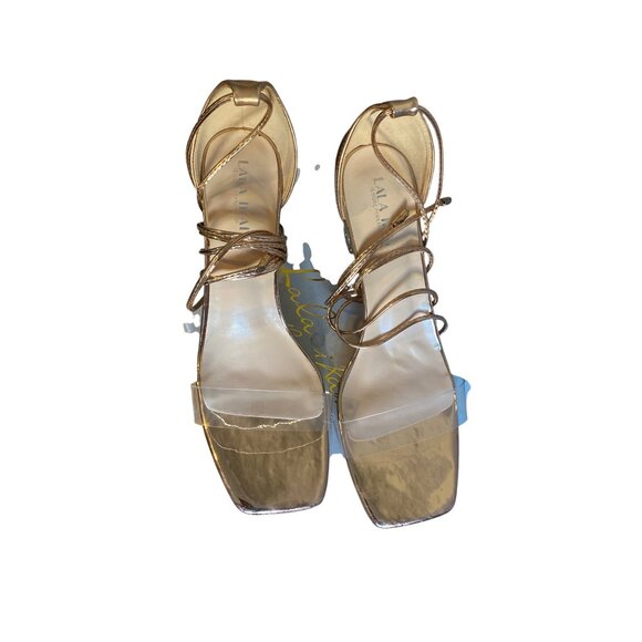 Lala Ikai Womens Rose Gold Square Toe Heels With Rhinestone Block Heel & Clear S - Picture 3 of 7